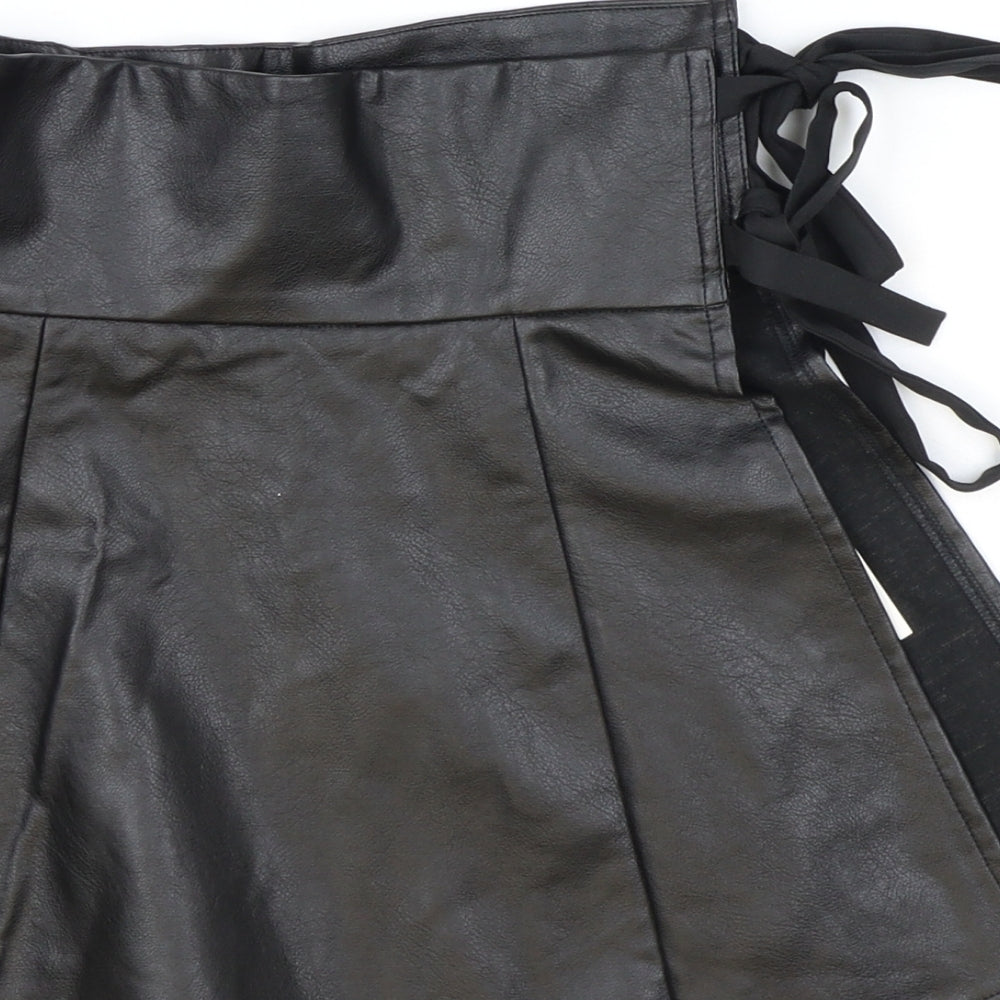 In the Style Womens Black Polyester Wrap Skirt Size 8 Tie - Faux Leather
