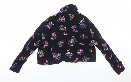 Bershka Womens Black Geometric Viscose Basic Button-Up Size XS Collared - Butterfly