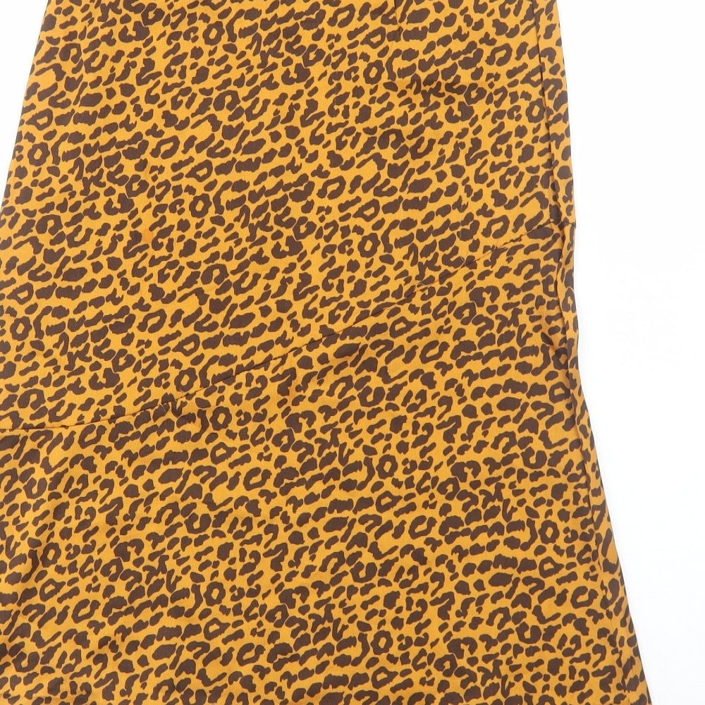 Boohoo Womens Brown Animal Print Polyester Peasant Skirt Size 8 Zip - Leopard Pattern