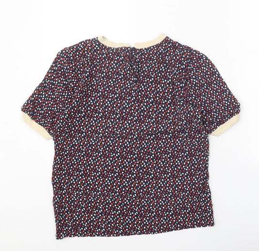 Crew Clothing Womens Blue Geometric Viscose Basic T-Shirt Size 8 Round Neck