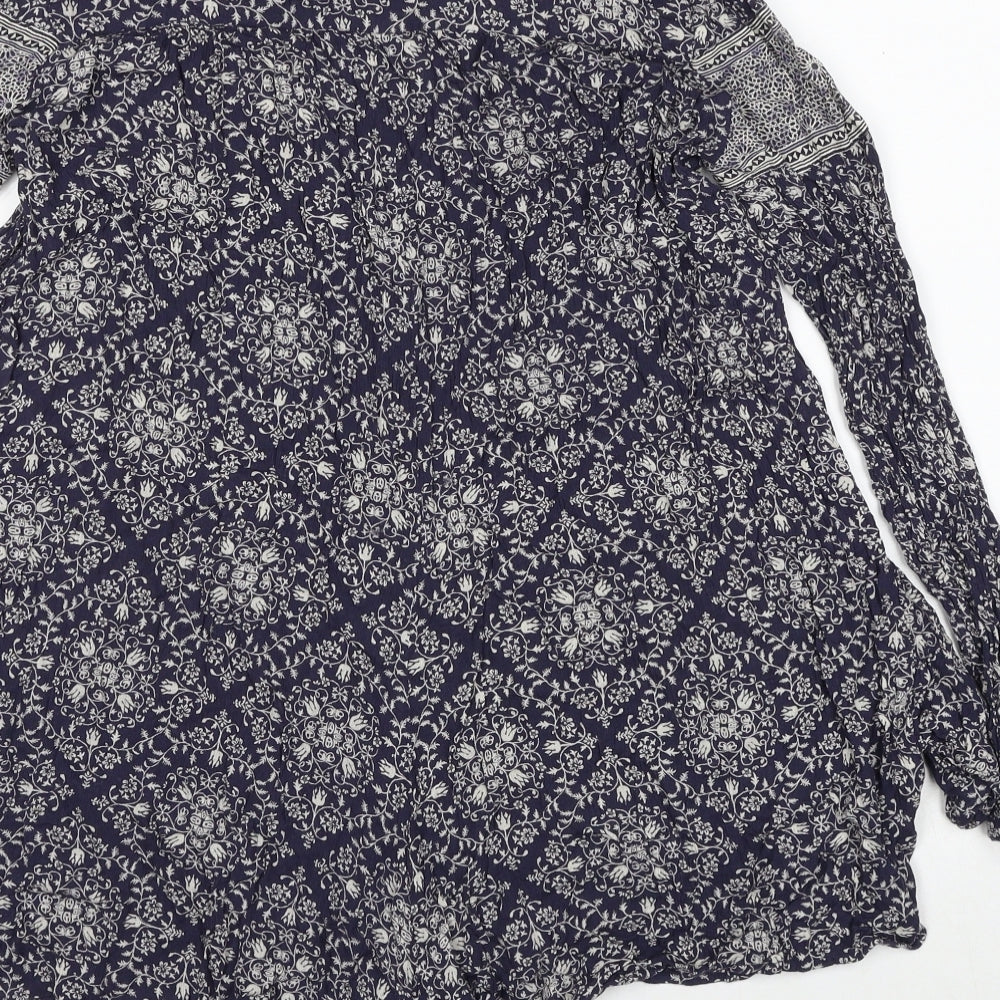 Zara Womens Blue Geometric Viscose Playsuit One-Piece Size XS Pullover