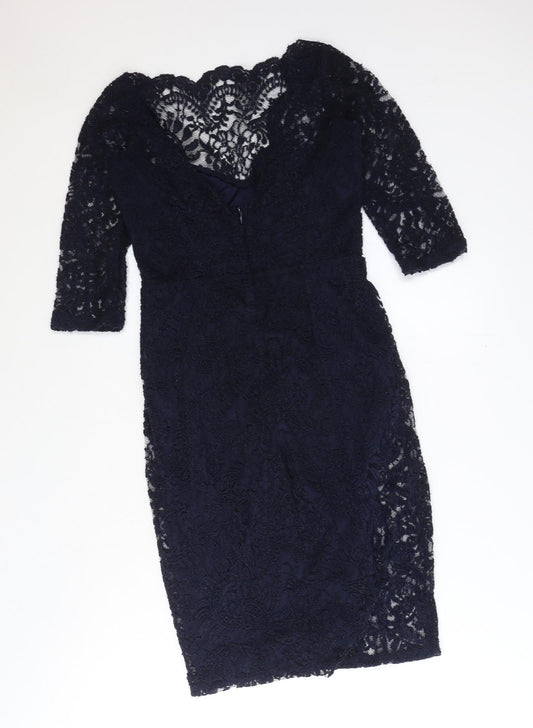 NEXT Womens Blue Geometric Polyester Pencil Dress Size 6 V-Neck Zip