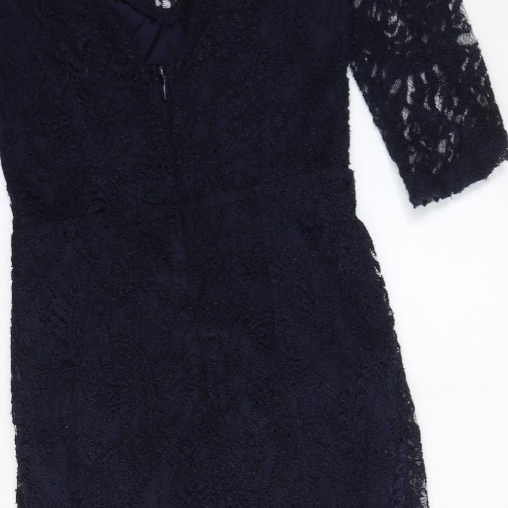 NEXT Womens Blue Geometric Polyester Pencil Dress Size 6 V-Neck Zip