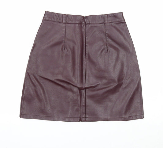 New Look Womens Purple Viscose A-Line Skirt Size 6 Zip