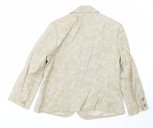 FRANK WALDER Womens Beige Geometric Jacket Blazer Size 16 Button