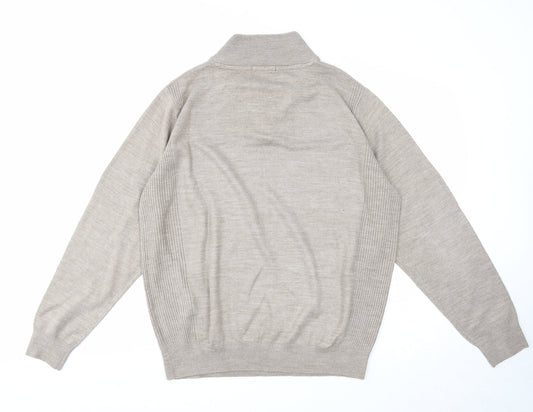 George Mens Beige V-Neck Acrylic Pullover Jumper Size L Long Sleeve