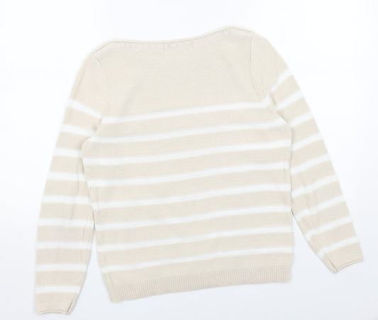 BHS Womens Beige Boat Neck Striped Acrylic Pullover Jumper Size S
