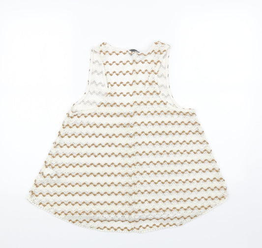 NEXT Womens Beige Striped Cotton Basic Tank Size 10 V-Neck