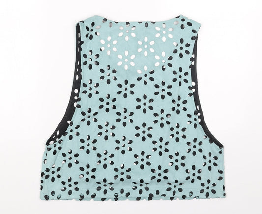 FOREVER 21 Womens Blue Floral Polyester Cropped Tank Size S Scoop Neck