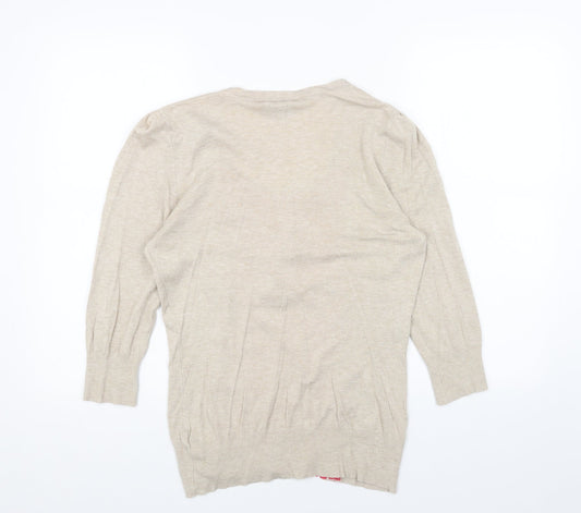 F&F Womens Beige Scoop Neck Acrylic Pullover Jumper Size 12