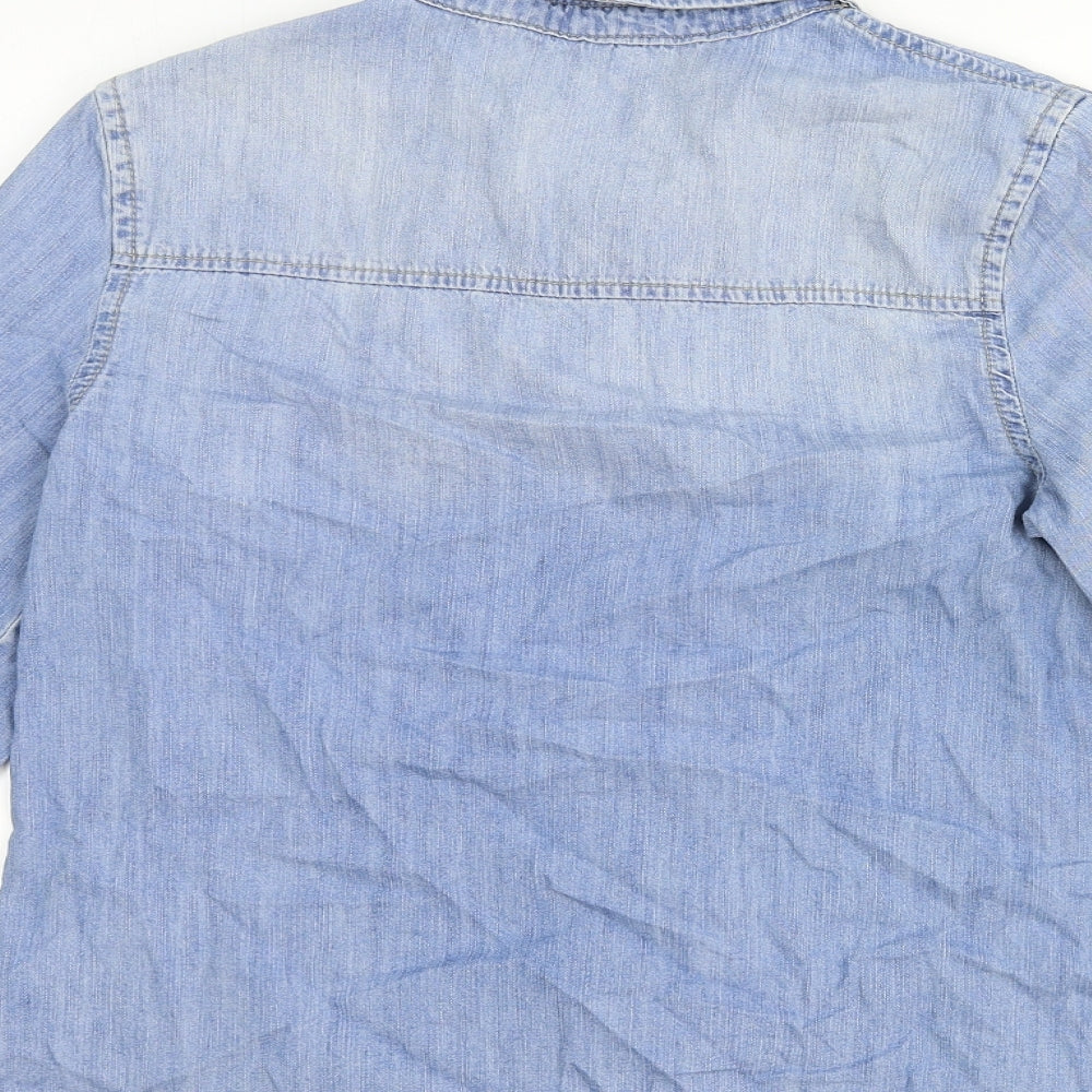 Womens UK Size 10 River Island Blue Basic Button-Up