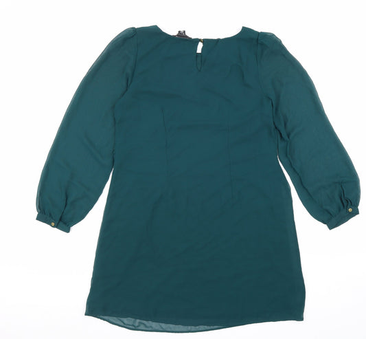 Atmosphere Womens Green Polyester Shift Size 10 Boat Neck Button