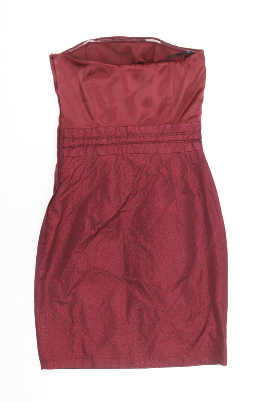 H&M Womens Red Polyester Mini Size 6 Off the Shoulder Zip