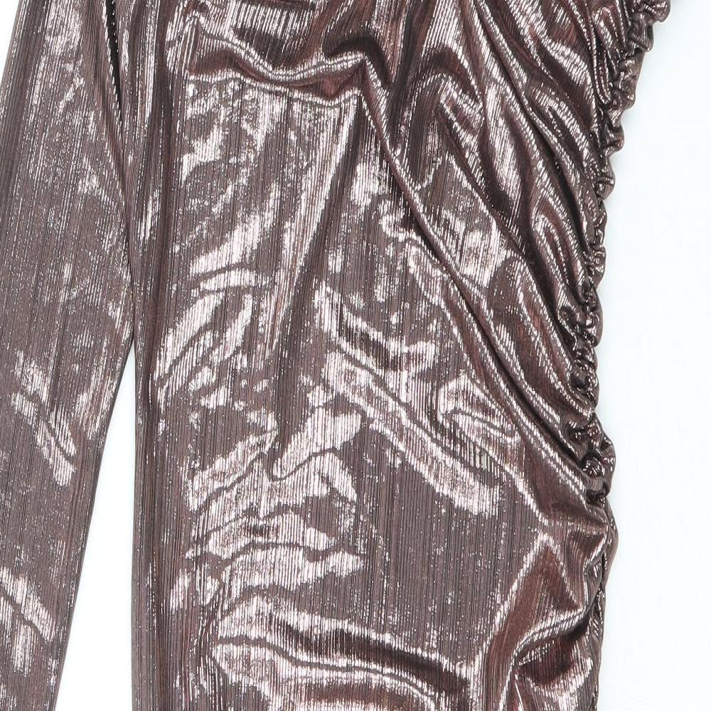 PRETTYLITTLETHING Womens Pink Polyester Bodycon Size 6 One Shoulder Pullover - Metallic