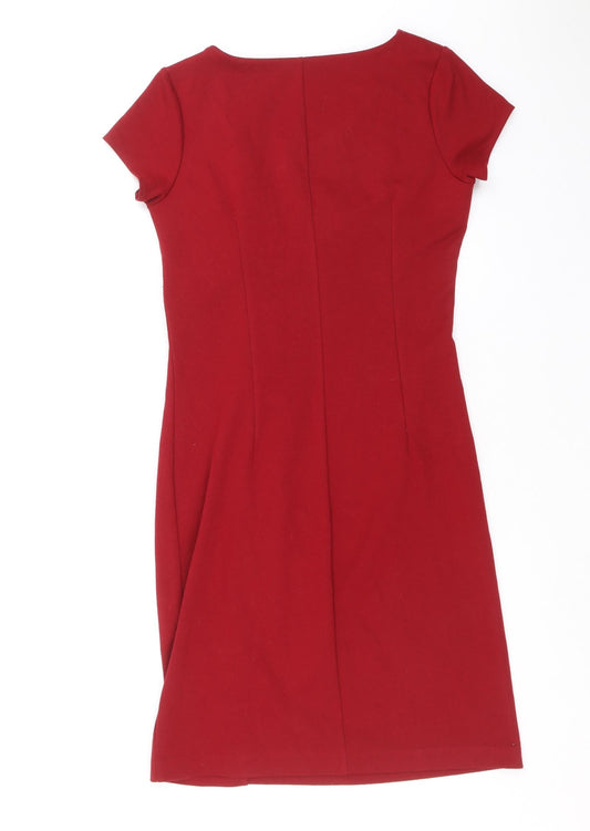 Monsoon Womens Red Polyester Sheath Size 10 V-Neck Pullover