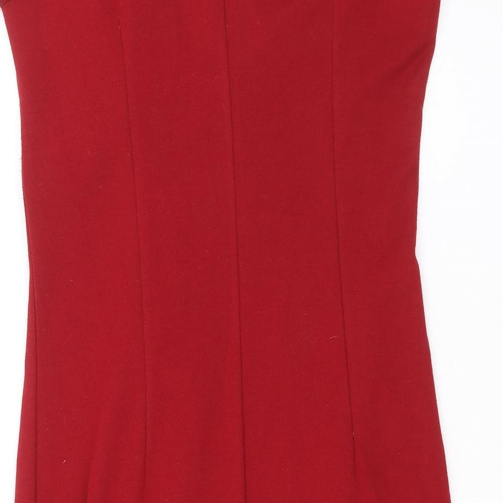 Monsoon Womens Red Polyester Sheath Size 10 V-Neck Pullover