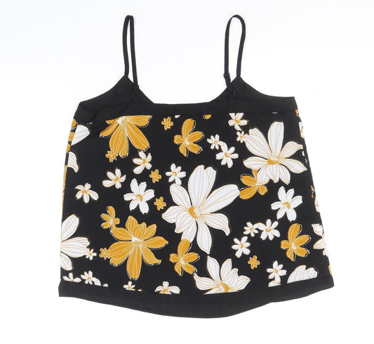 F&F Womens Black Floral Polyester Camisole Tank Size 10 V-Neck