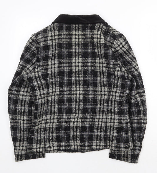 Marks and Spencer Womens Black Plaid Jacket Size 12 Button