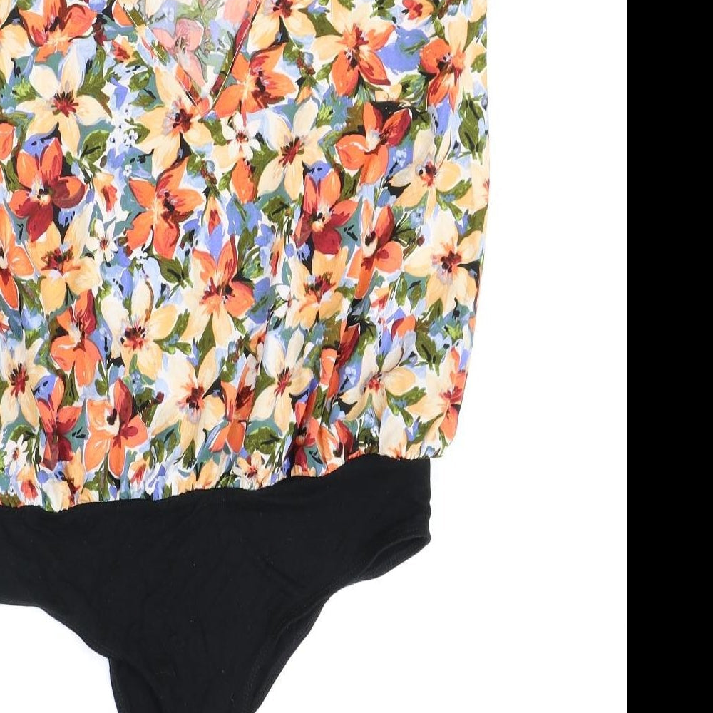 SheIn Womens Multicoloured Floral Polyester Bodysuit One-Piece Size L Snap