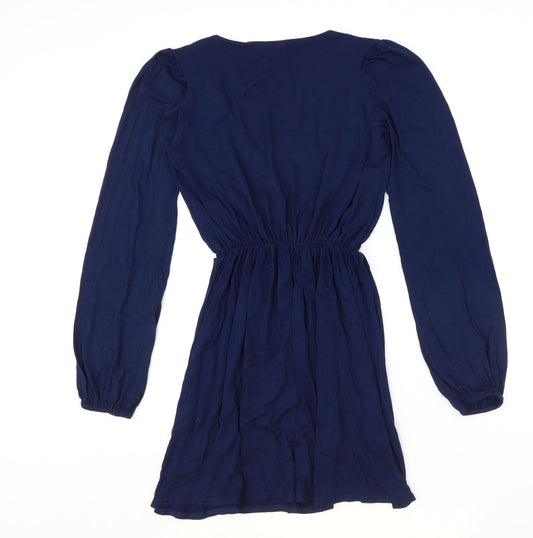 Boohoo Womens Blue Polyester Fit & Flare Size 10 V-Neck Pullover