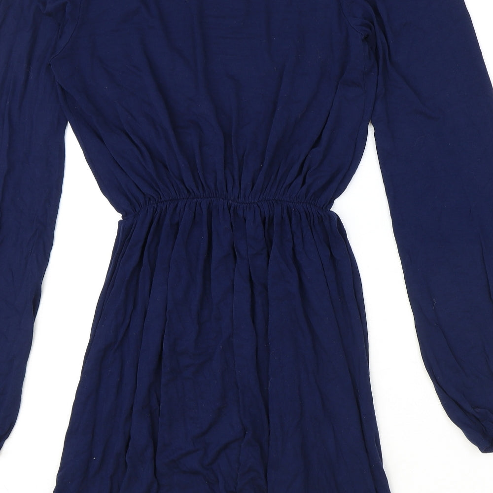 Boohoo Womens Blue Polyester Fit & Flare Size 10 V-Neck Pullover