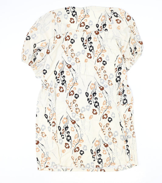 NEXT Womens Beige Animal Print Polyester A-Line Size 10 V-Neck Tie - Tie Neck Detail