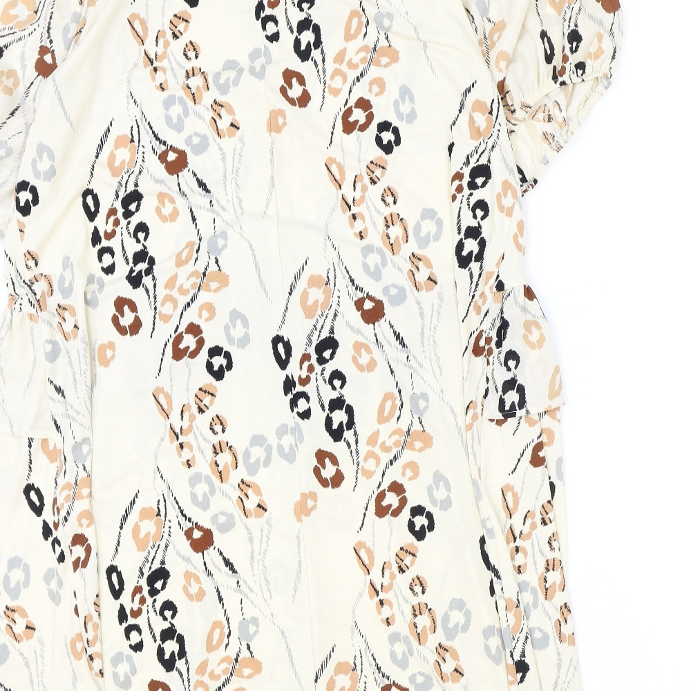 NEXT Womens Beige Animal Print Polyester A-Line Size 10 V-Neck Tie - Tie Neck Detail