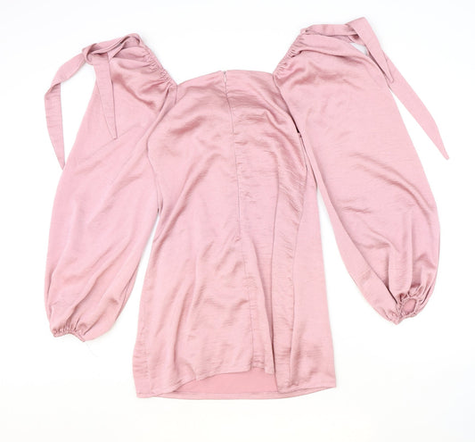 Missguided Womens Pink Polyester Shift Size 10 Sweetheart Zip - Shoulder Tie Detail