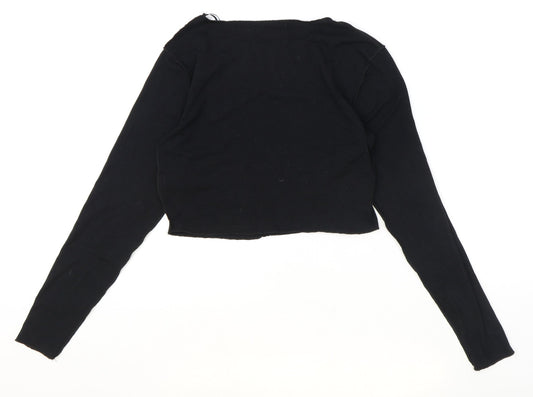 Primark Womens Black Viscose Cropped Blouse Size M Boat Neck
