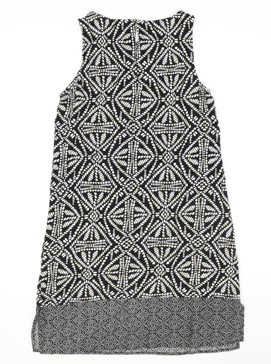 Principles Womens Black Geometric Viscose Tank Dress Size 12 Round Neck Button