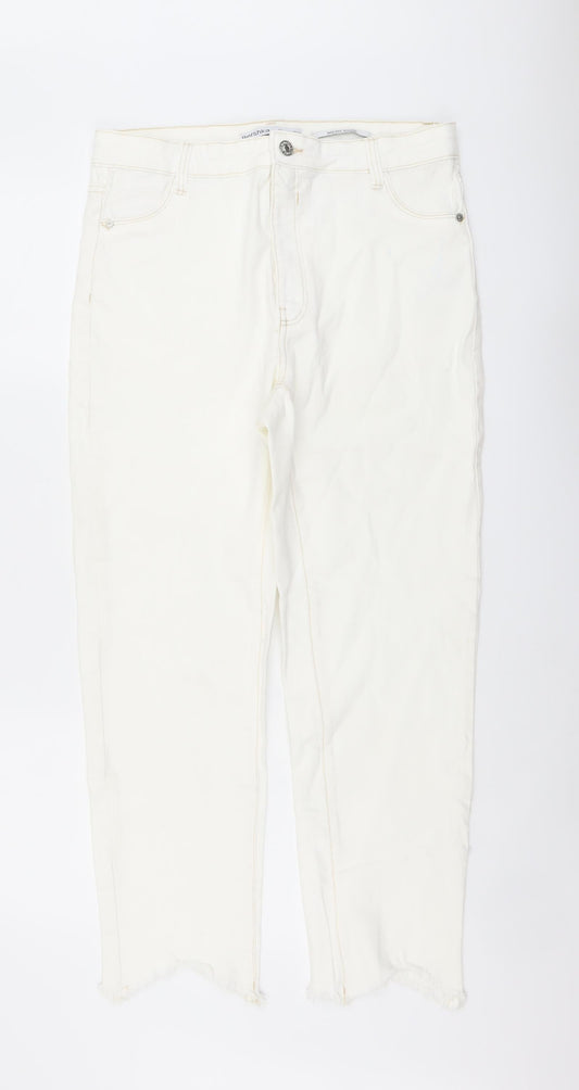 Womens UK Size 16 Bershka Regular Fit Straight Ivory Jeans