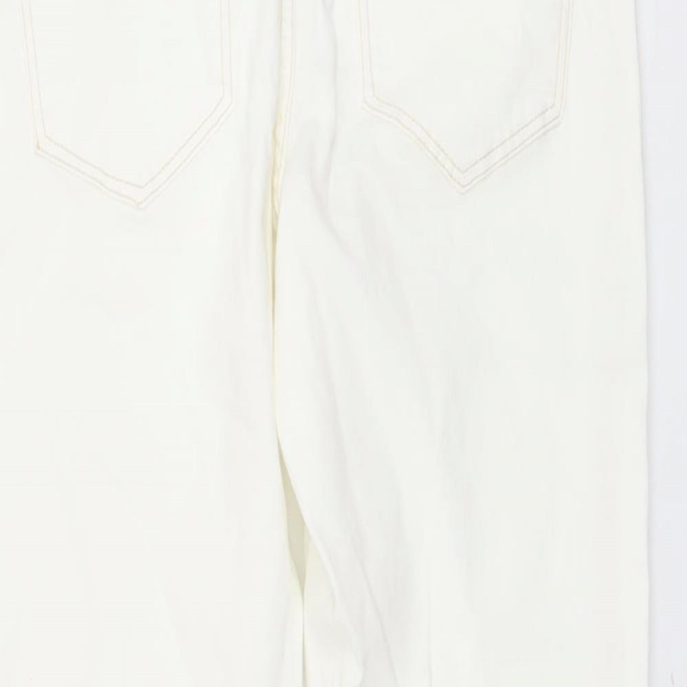 Bershka Womens Ivory Cotton Straight Jeans Size 16 L27 in Regular Button