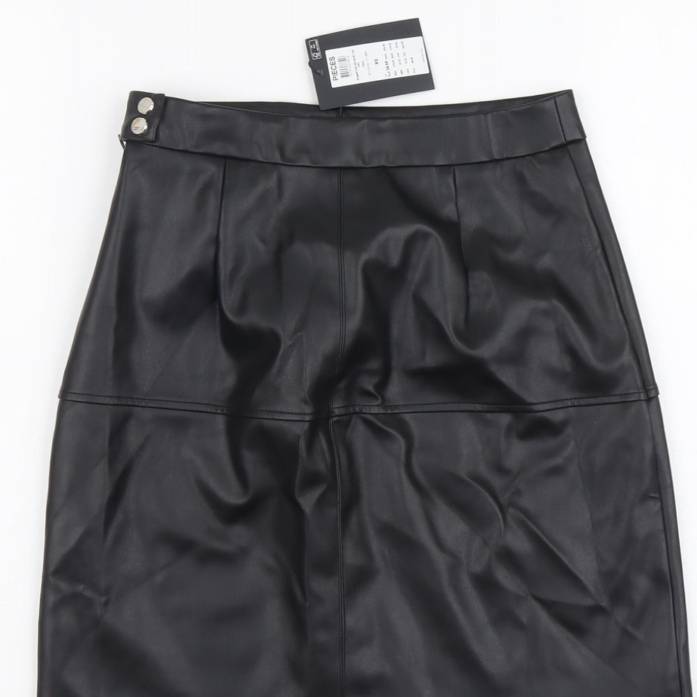 Pieces Womens Black Polyester A-Line Skirt Size XS Button