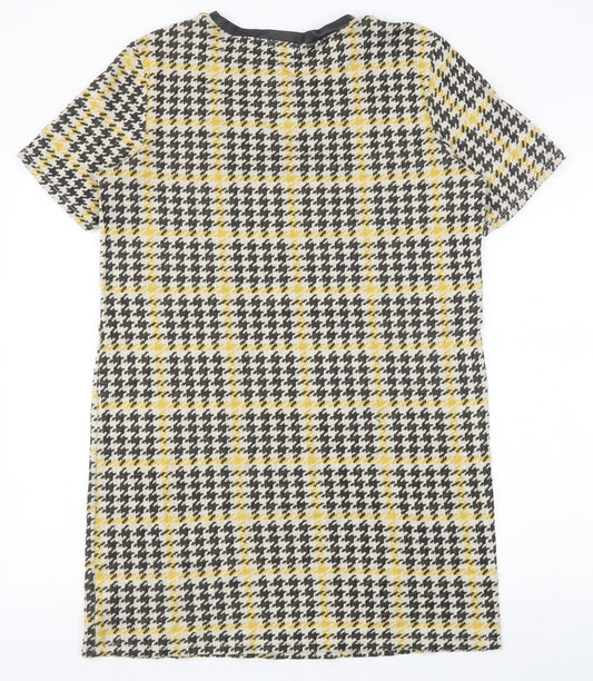 River Island Womens Yellow Houndstooth Cotton Shift Size 10 Round Neck Pullover
