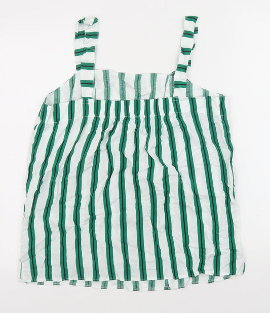 Matalan Womens Green Striped Viscose Basic Tank Size 14 Square Neck