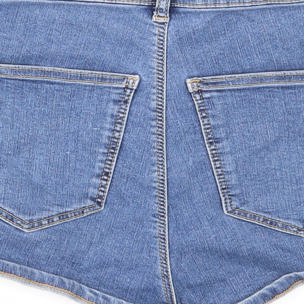 Topshop Womens Blue Cotton Hot Pants Shorts Size 10 Regular Zip