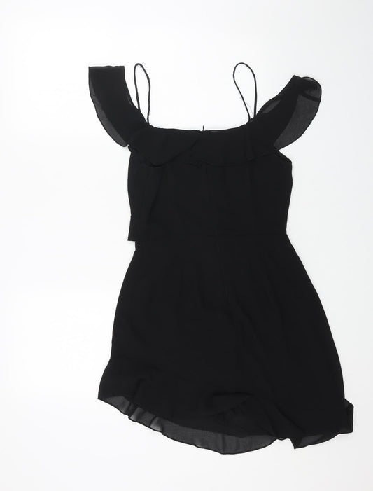 Missguided Womens Black Polyester Mini Size 8 V-Neck Zip - Cold Shoulder