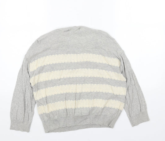 Limited Collection Womens Grey Round Neck Striped Acrylic Pullover Jumper Size 10