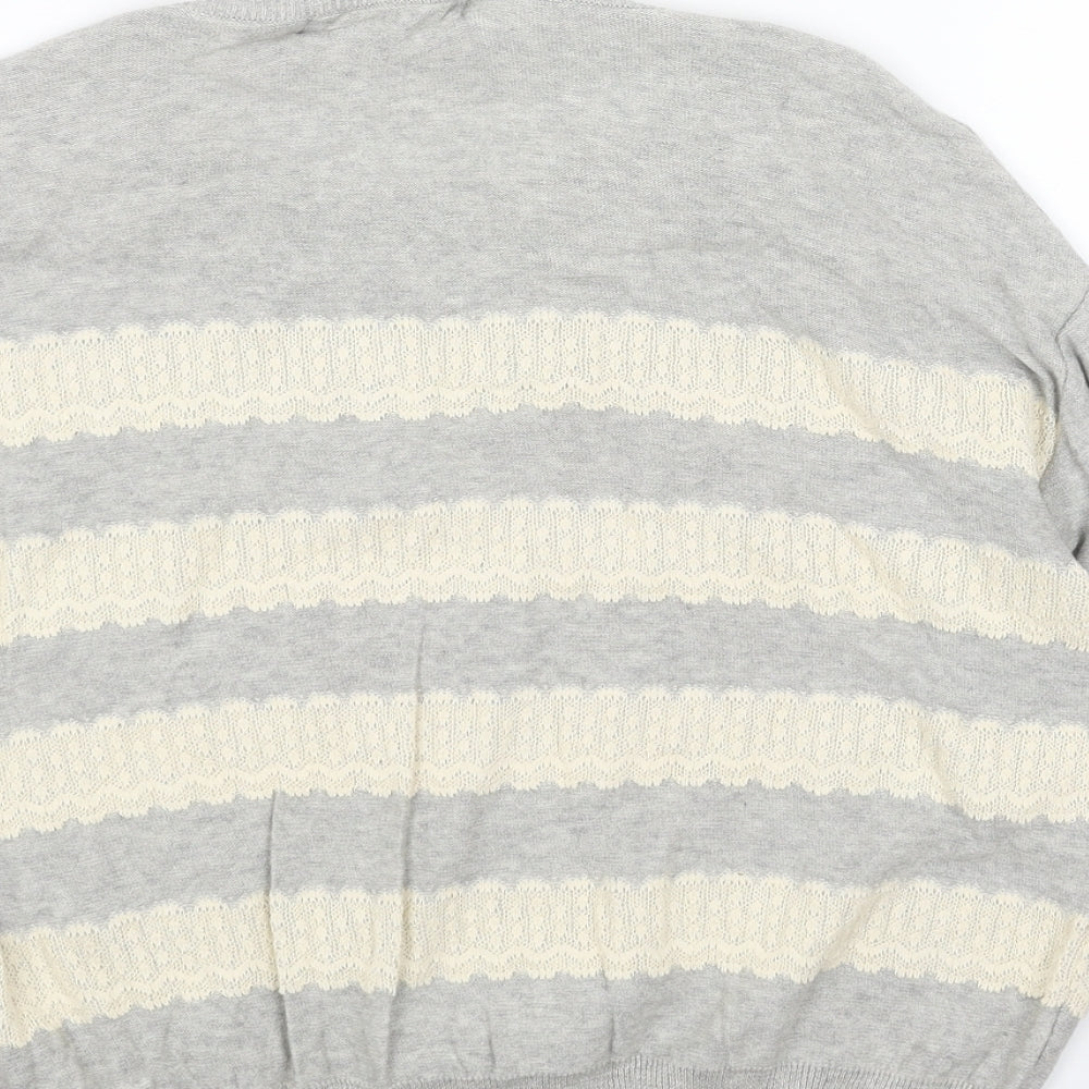 Limited Collection Womens Grey Round Neck Striped Acrylic Pullover Jumper Size 10