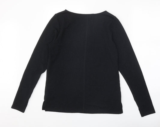 Autograph Womens Black Geometric Polyamide Basic Blouse Size 14 Round Neck