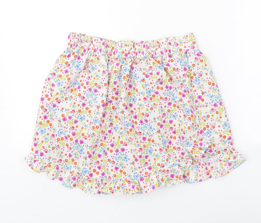 Topshop Womens White Floral Polyester Cut-Off Shorts Size 8 Regular Pull On