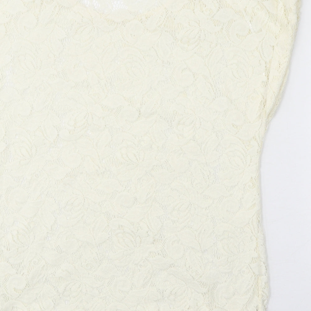 Indigo Womens White Floral Polyester Basic T-Shirt Size 12 Scoop Neck