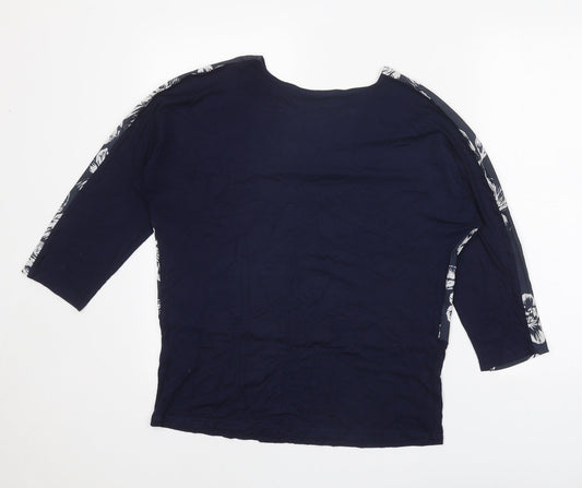 TU Womens Blue Floral Viscose Basic Blouse Size 12 Boat Neck