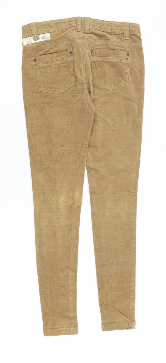 YES YES Womens Brown Cotton Trousers Size 28 in Slim Zip