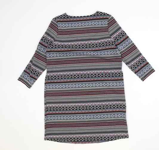 TU Womens Multicoloured Geometric Polyester Shift Size 12 Scoop Neck Pullover