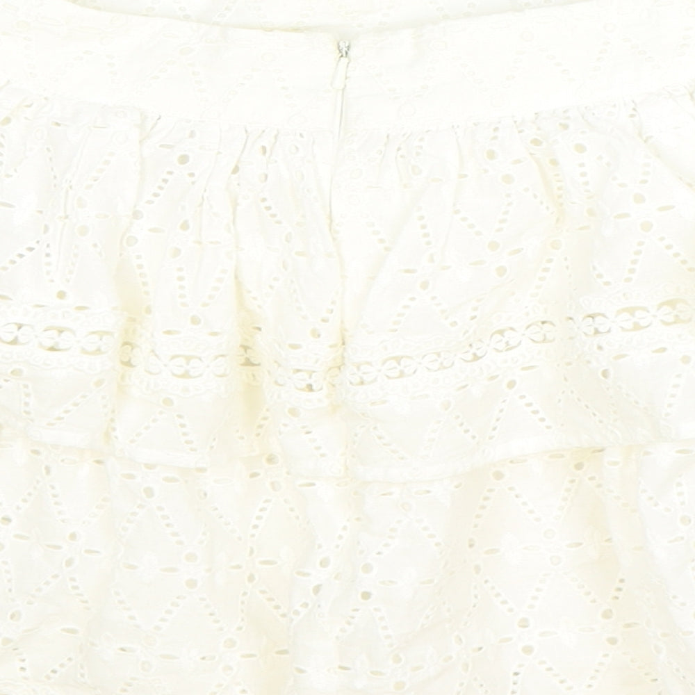 Made in India Womens Ivory Geometric Cotton Skater Skirt Size 4 Zip
