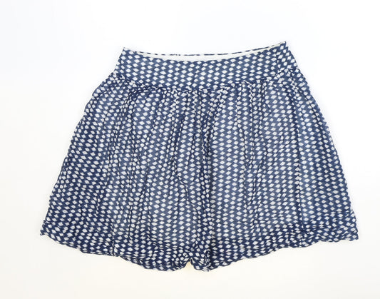 Oasis Womens Blue Geometric Cotton Skater Skirt Size 12 Zip