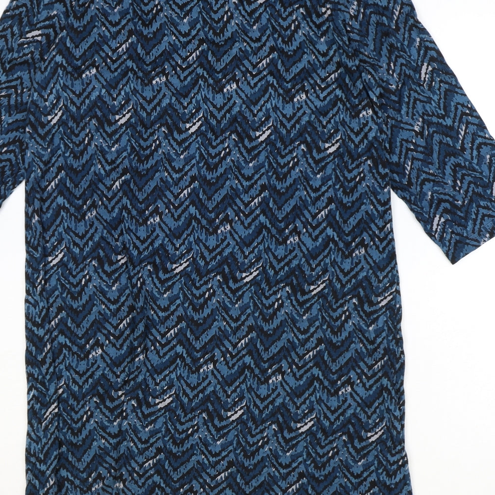 Celebs Womens Blue Geometric Cotton A-Line Size 10 V-Neck Pullover