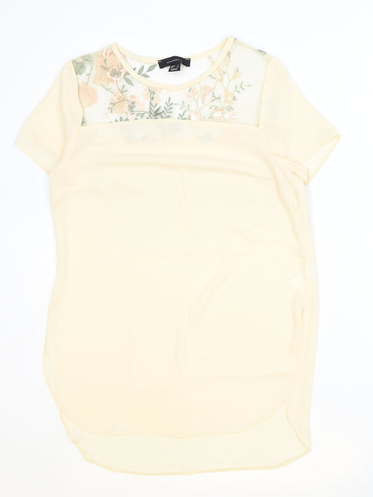 Atmosphere Womens Beige Polyester Basic Blouse Size 8 Round Neck