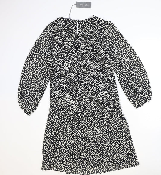 Principles Womens Black Geometric Polyester Trapeze & Swing Size 12 Round Neck Button